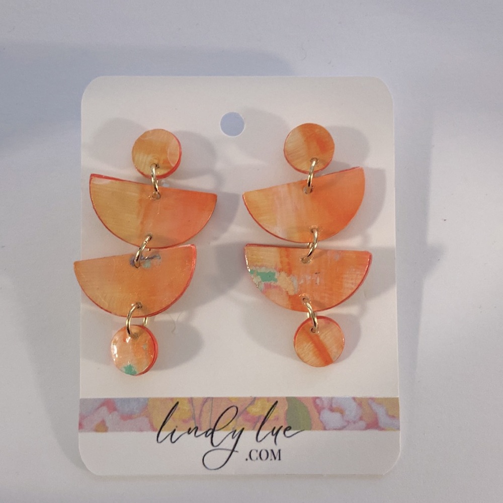 Hand Crafted Orange Wedge Dangle Statement Earrings - Picture 5 of 9